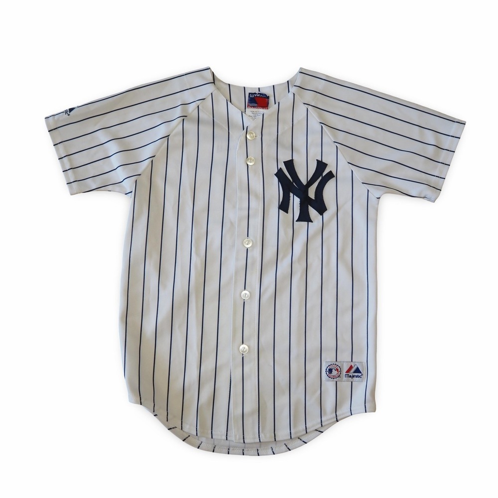 Majestic Derek Jeter 2 New York Yankees Jersey Youth M Pinstripe MLB USA Vintage